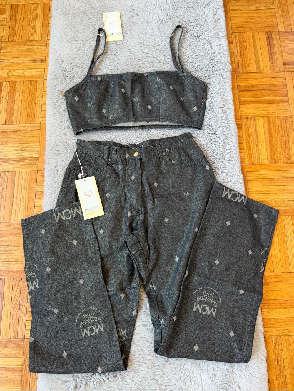 MCM Authentic Two-Piece Crop Top & Pants Set Y2K  with Tags